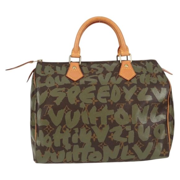 LOUIS VUITTON Monogram Graffiti Speedy 30 Bag Green Khaki - Picture 2 of 16